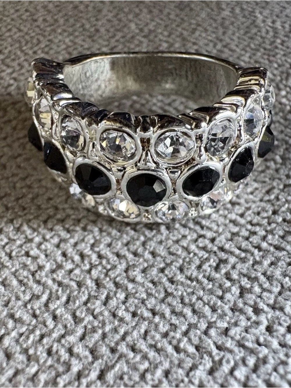 Crystal and Black Stone Dome Ring - Women Jewelry